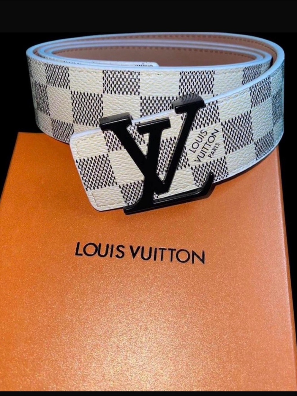 Louis Vuitton Damier Azur Check Canvas Belt with Black LV Buckle